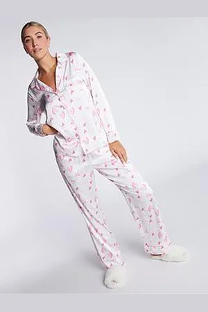 Boux Avenue Satin Printed Long Sleeve & Pant Revere Set - Dusky
