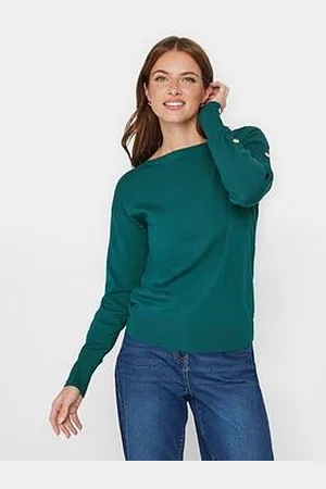 M&Co Popper Detail Batwing Jumper - Teal