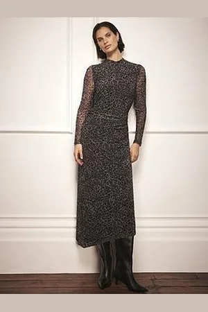 mint&berry Mesh Animal Print Midi Dress