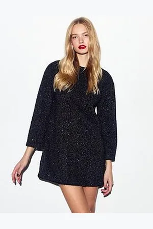 New Look Bow Back Tinsel Long Sleeve Mini Dress