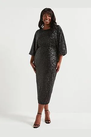 Very Long Sleeve Bow Back Sequin Midi Dress