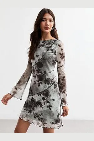 New Look Exposed Seam Mesh Mini Dress - Floral