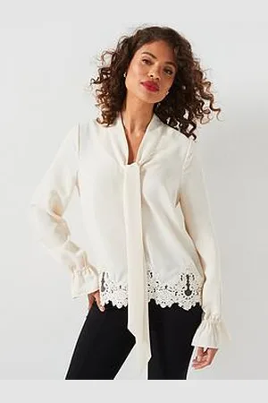 Very Lace Hem Satin Blouse
