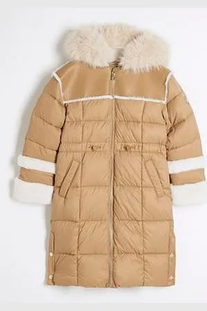 River Island Older Girl Faux Fur Trim Puffer Coat