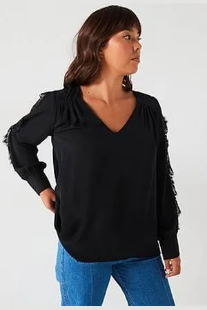 Very Lace Trim Split Sleeve Blouse