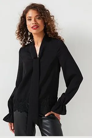 Very Lace Hem Satin Blouse