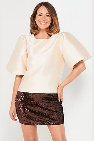 Very X Carol Byrne Puff Sleeve Satin Blouse - Beige