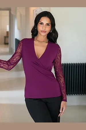 Pour Moi Julie Slinky Jersey Lace Long Sleeve Top