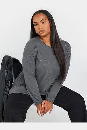 Yours Curve Log Sleeve Acid Wash T-Shirt
