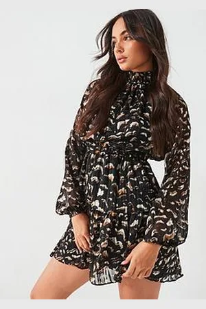Very Feather Printed Mini Skater Dress