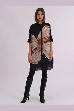 Religion Twist Oversized Tunic Dress With Large Floral Placement Print