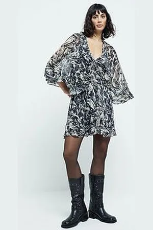 River Island Chiffon Printed Cape Mini Dress - Dark
