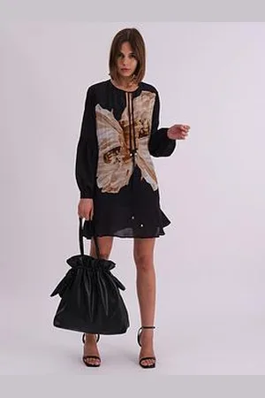 Religion Twist Mini Dress With Large Placement Prints - /Black