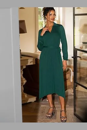 Pour Moi Venetia Jersey Hanky Hem Collared Midi Dress