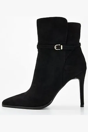 Very Point Toe Heeled Ankle Boot With Buckle Trim