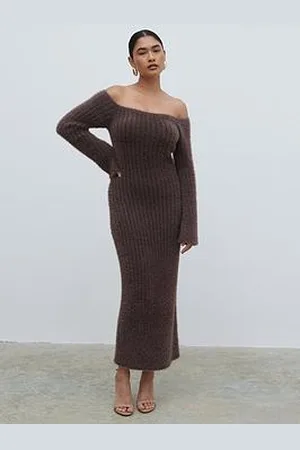 Pretty Lavish Alora Soft Rib Knit Midaxi Dress - Chocolate