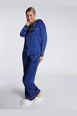 Boux Avenue Luxe Spot Long Sleeve Revere Pj Set - Navy Mix