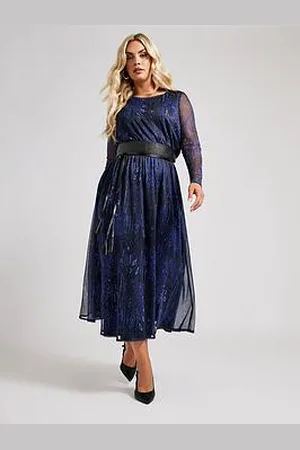 Yours Curve Long Sleeve Mesh Dress With Belt