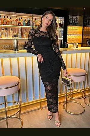 Ax Paris Lace Overlay Bodycon Midi Dress