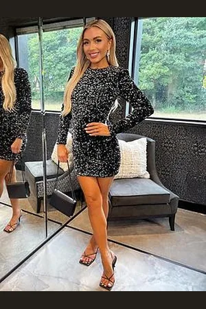 Ax Paris Velvet Sequin Long Sleeve Bodycon Dress