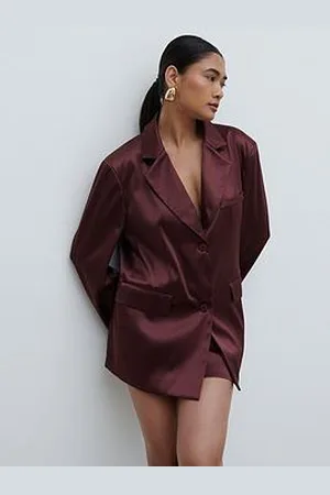 Pretty Lavish Beck Satin Oversized Dad Blazer - Wine