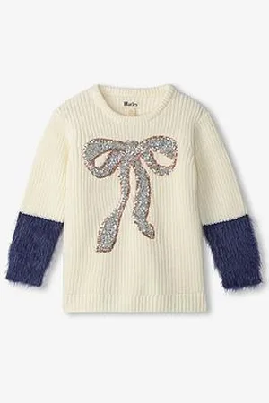 Hatley Girls Fluffy Sleeve Sequin Bow Jumper