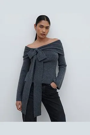 Pretty Lavish Tilda Bardot Bow Knit Top - Marl