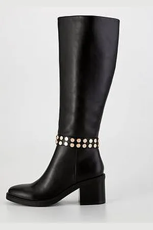 Very Knee Boot With Metal Ankle Trim And Block Heel