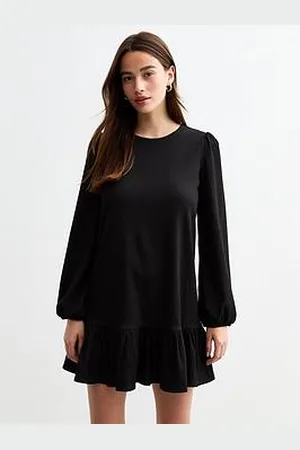 New Look Textured Frill Hem Long Sleeved Mini Dress