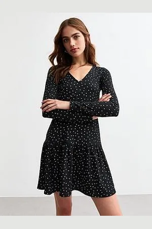 New Look Polka Dot Woven Long Sleeve Mini Dress
