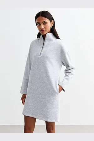 New Look Marl Funnel Neck Half Zip Sweater Mini Dress
