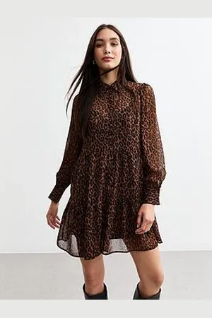 New Look Leopard Chiffon Mini Shirt Dress