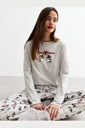 New Look Grey Cotton Blend Merry Kissmas Christmas Pyjama Set
