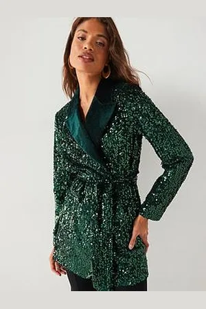 Very Sequin Tie Waist Blazer