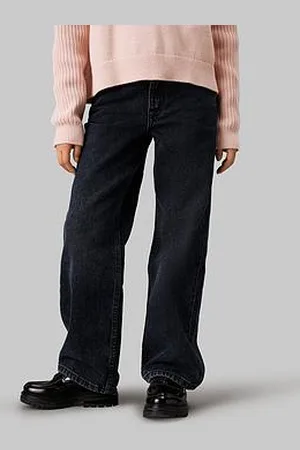 Calvin Klein Girls Wide Leg Blue Black Denim Jeans - Black/Blue