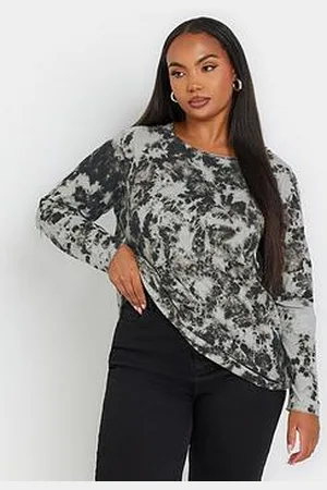 Yours Curve Log Sleeve Acid Wash T-Shirt
