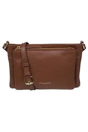 PURE LUXURIES LONDON Jess Dark Tan Nappa Leather Cross Body Bag