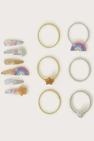 Monsoon Girls Rainbow Unicorn Hair Bands And Clips Set