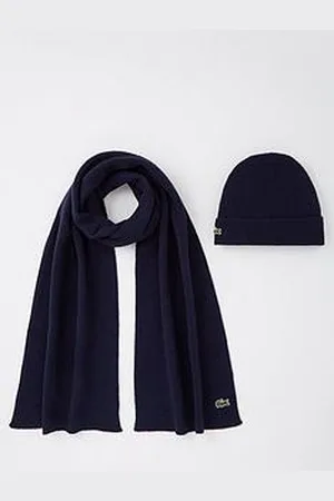 Lacoste Ribbed Wool Blend Scarf And Beanie Hat Gift Set