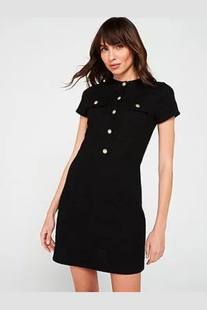 Very Boucle Button Detail Mini Shift Dress