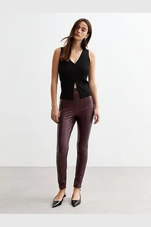 New Look Leather Leggings - Burgundy