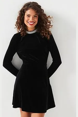 Very Beaded Trim Velvet Mini Dress