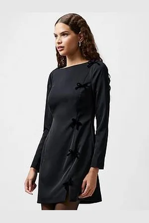 French Connection Satin Bow Long Sleeve Mini Dress