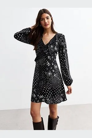 New Look Black Polka Dot And Floral Mini Dress