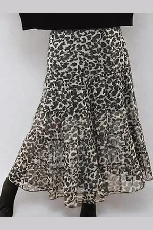Religion Citrine Tiered Boho Maxi Skirt In Leopard Print