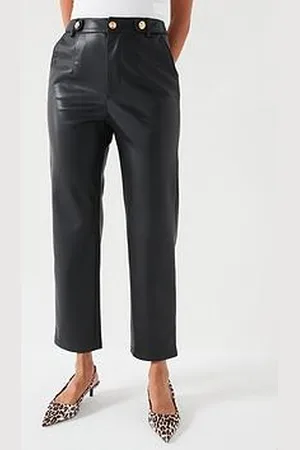 Very Faux Leather Trousers With Button Detail