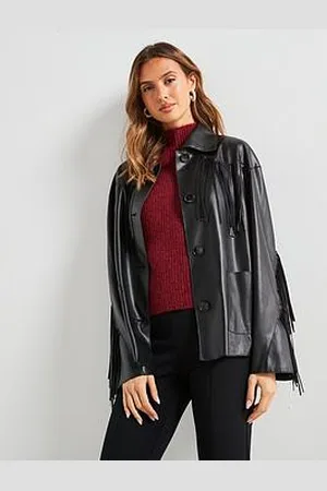MANGO Faux Leather Fringed Overshirt
