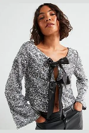 JDY Sequin Long Sleeve Bow Detail Top