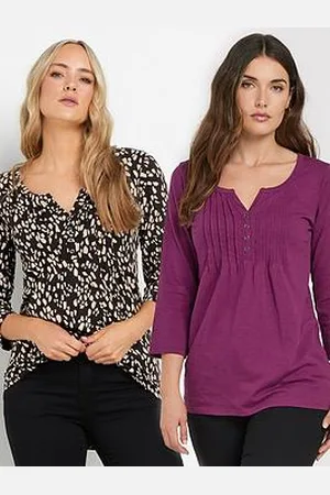 Long Tall Sally 2 Pack 3/4 Sleeve Pintuck Top - Multi