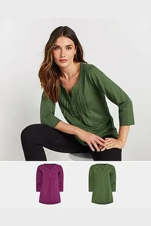 Long Tall Sally 2 Pack 3/4 Sleeve Pintuck Top - Multi